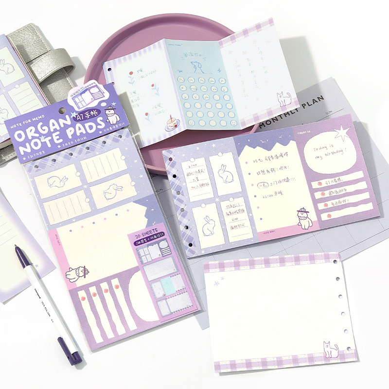 

Style A7 Notebook Filler Paper Handy Organ Note Pads Cute Themed Multi-Layout Memo Sheets for Journaling Daily Planning