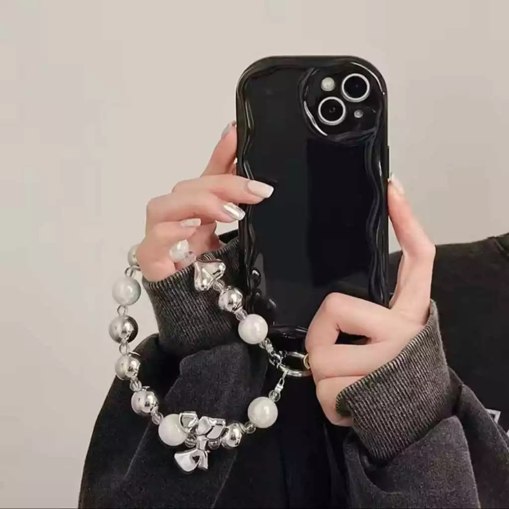 Phone Strap Pita Silver Love Manik Manik Besar Cantik Gantungan Handphone Manik Manik Besar Pita Lov