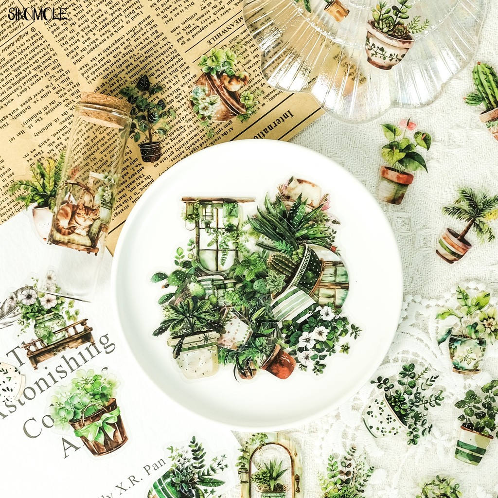 

50PCS Vintage Green Plants Leaves Flowers PET Sticker DIY Mobile Phone Cases Accounts Laptops Skateboards Transparent Stickers