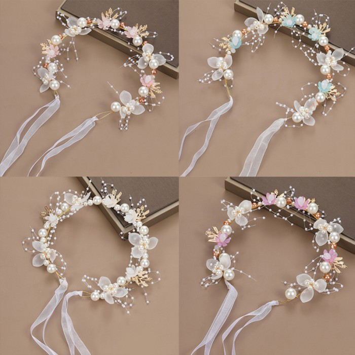 GOF612 Bandana Mutiara Bunga Putih Headpiece Bando Rambut Wedding Mutiara Pengantin