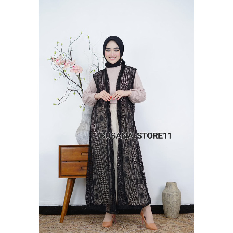 BEST SELLER Rompi long cardigan brukat tanpa lengan kekinian