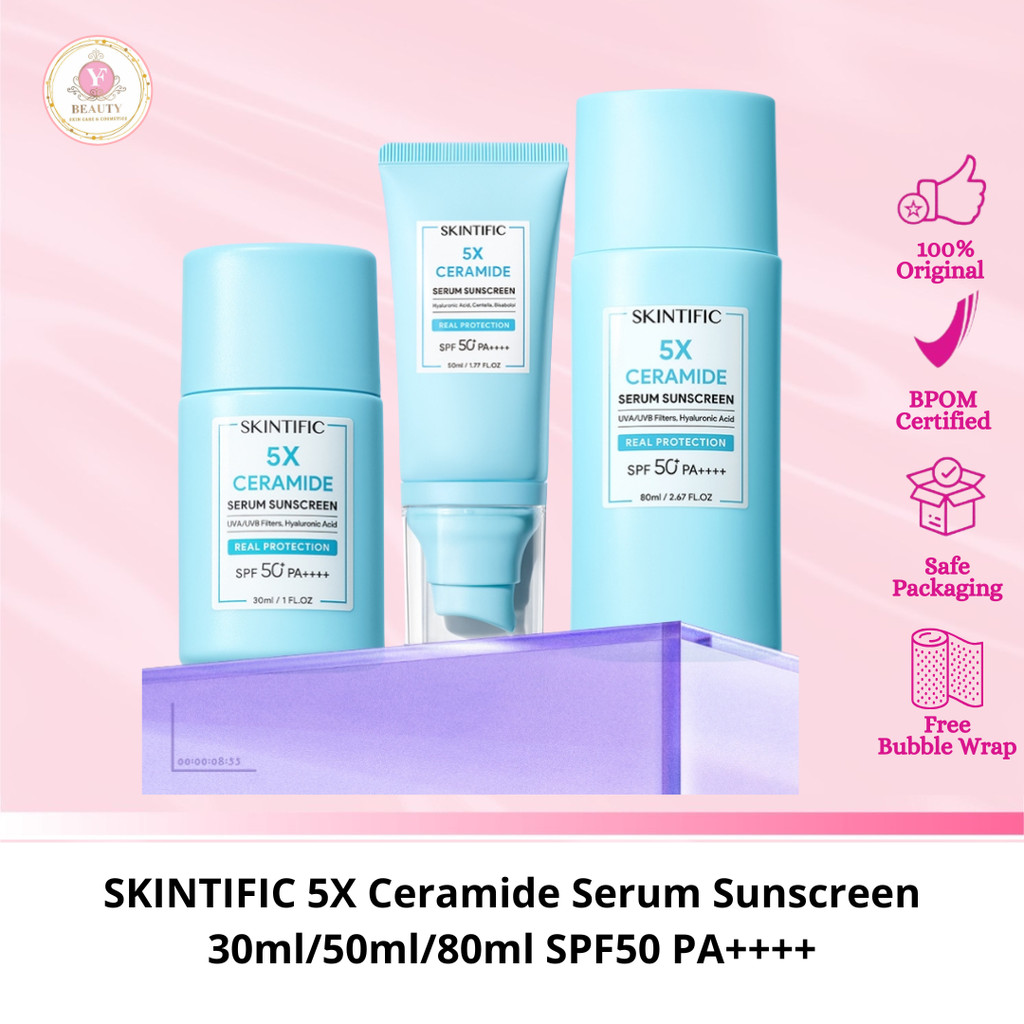 YF Beauty SKINTIFIC 5X Ceramide Serum Sunscreen 30ml/50ml/80ml SPF50 PA++++ Wajah Skincare sunscreen