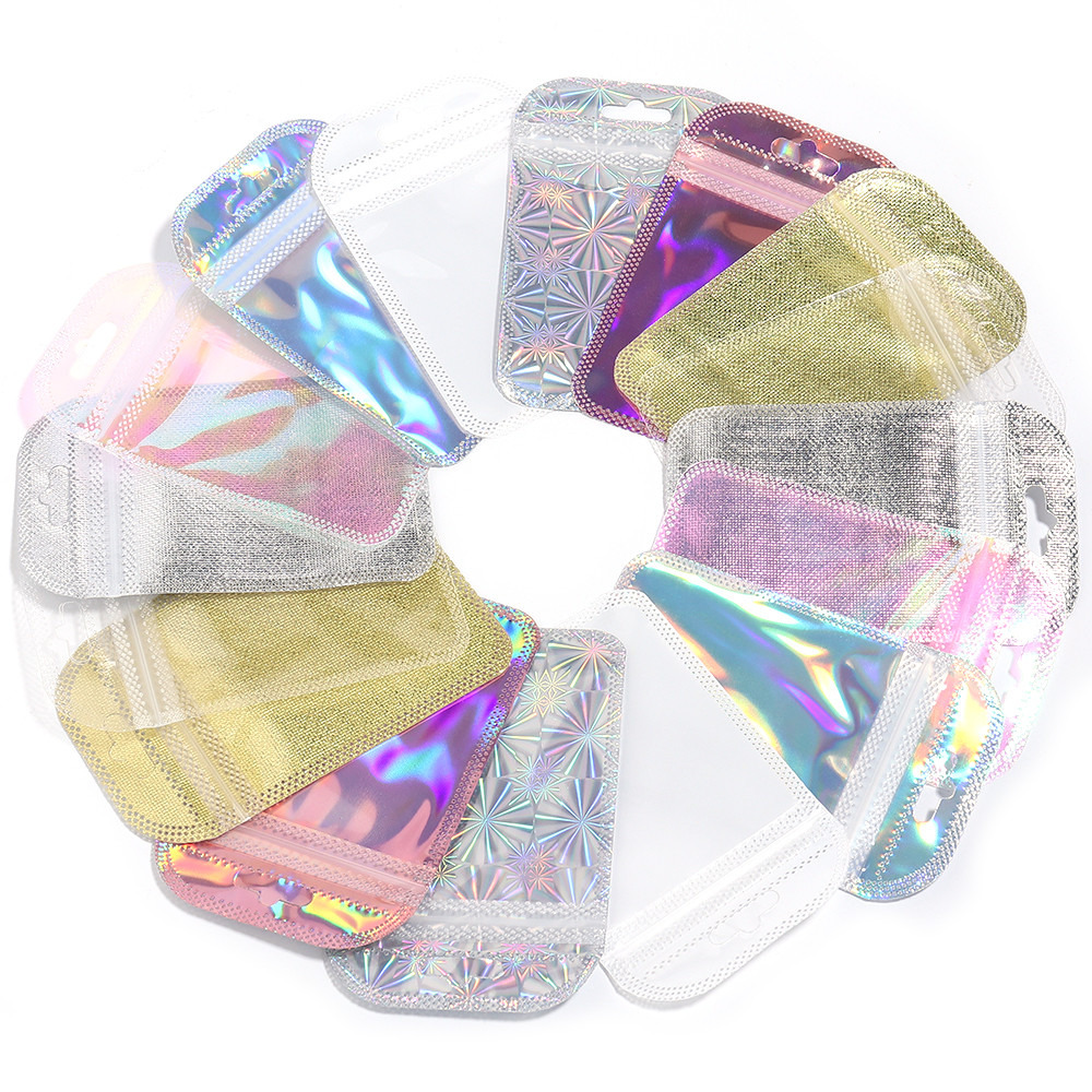 

20pcs Translucent Resealable Plastic Non-woven fabrics Ziplock Bag Laser Bag with Hang Hole Jewelry Cosmetics Manicure Packaging