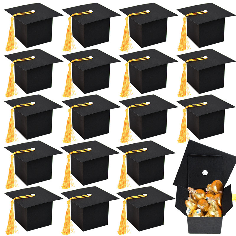 

10/20/30Pcs Graduation Cap Gift Box Candy Chocolate Packaging Boxes Bags 2025 Grad Party Favors Home Table Decoration Supplies