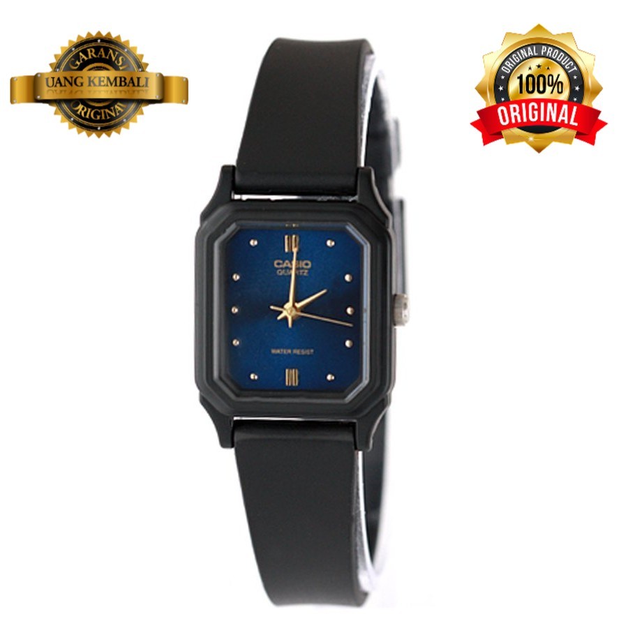 Original Jam Tangan Wanita Garansi Resmi Casio Analog Kotak Persegi Karet Biru Navy LQ 142 142E CS14