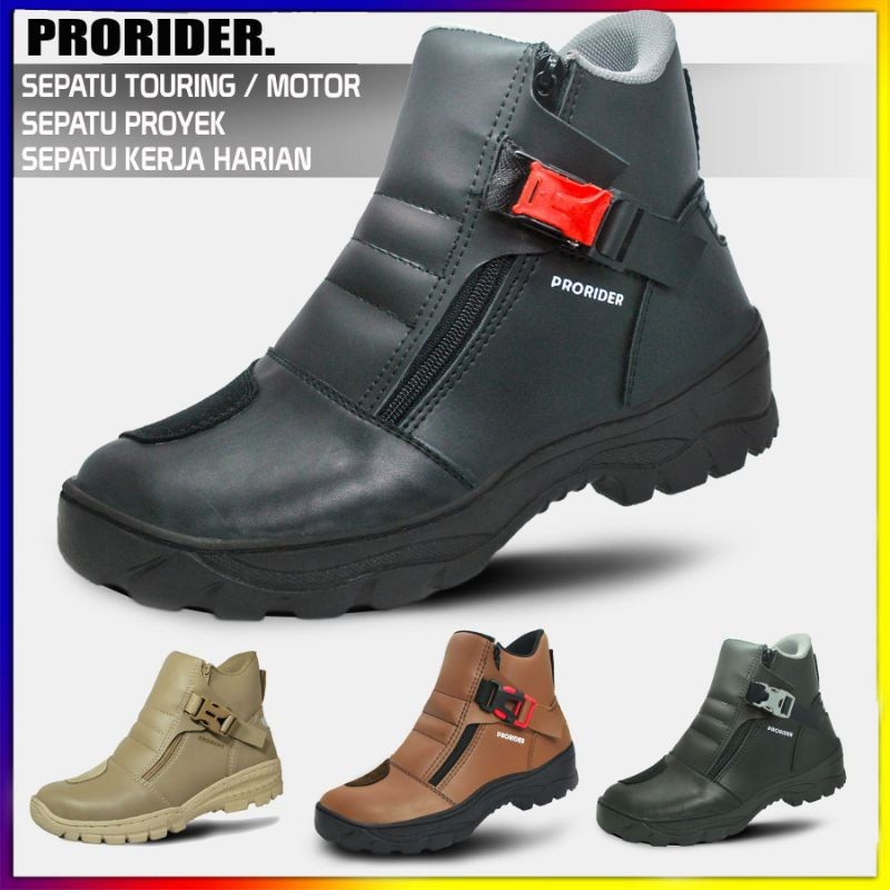 Terbaru Sepatu safety pria ujung besi / sepatu motor / sepatu kerja harian / sepatu touring krem