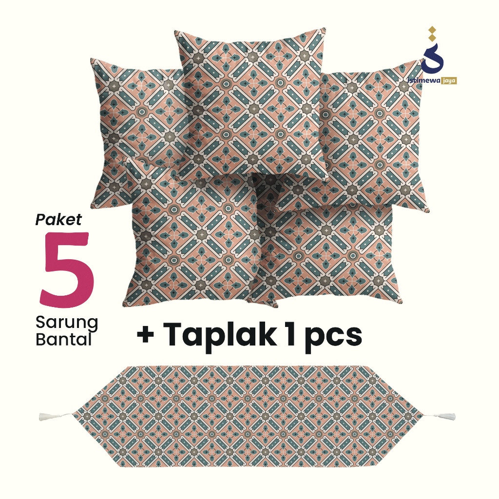 aryaboskushopISTIMEWA - SARUNG BANTAL SOFA PRINT SATU SET TAPLAK MEJA MOTIF BOHEMIAN TURKISH