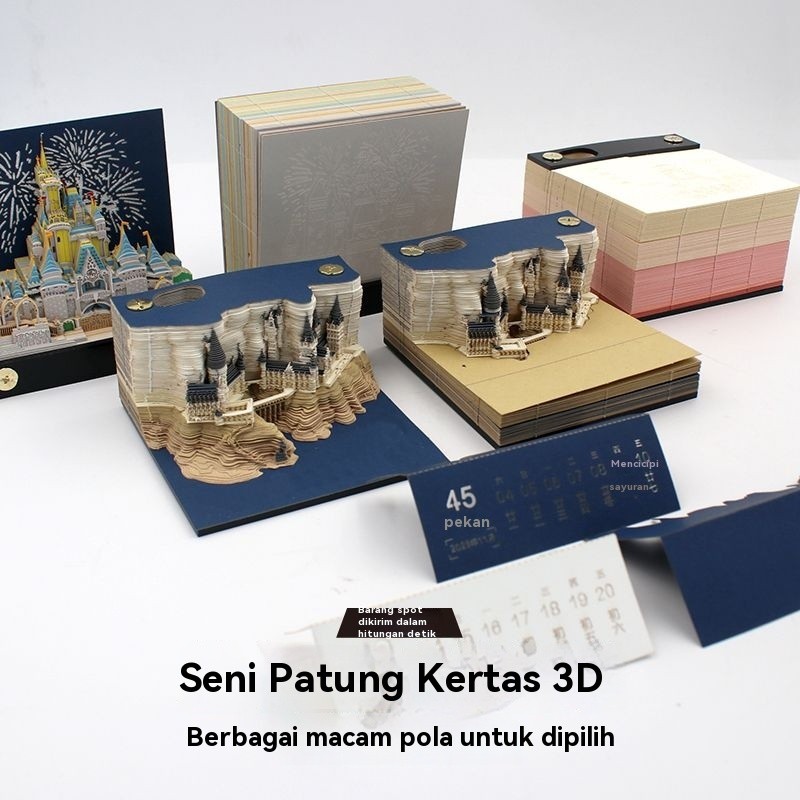 

3D Patung Kertas Catatan Tempel Kastil Hogwarts Kalender Lepas Dekorasi Kreatif DIY Hadiah Tahun Baru Suvenir