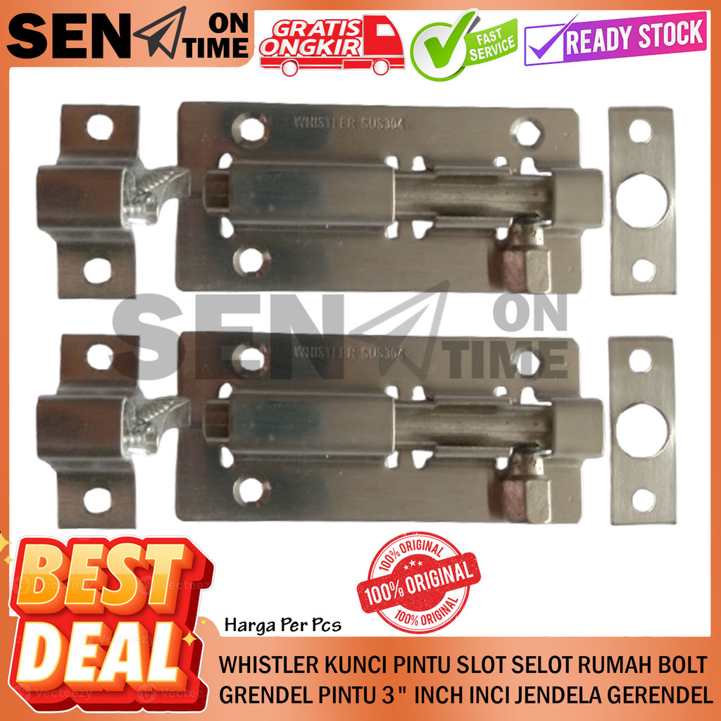Whistler Grendel Stainless Ukuran 3” Inch In Inci Inchi Kunci Pintu Slot Besi Pengaman Rumah KamarJe