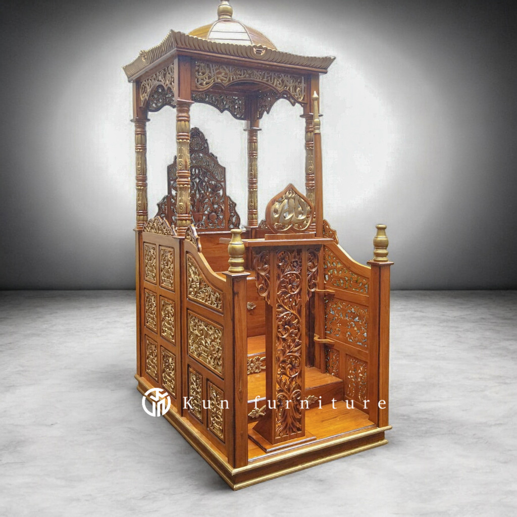 Mimbar Masjid Kubah Kayu Jati Asli Mimbar Masjid Kubah Pintu Depan Kayu Jati Ukiran