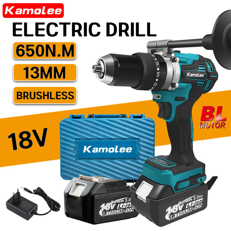 Kamolee 13mm 650N.M High Torque 2450Rpm Cordless Brushless Electric Drill Screwdriver Furniture Inst