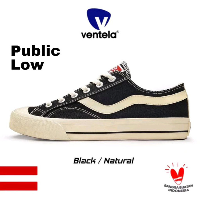 Ventela Black Natural Public Low Ventela All Black Sepatu High Top Pria Wanita