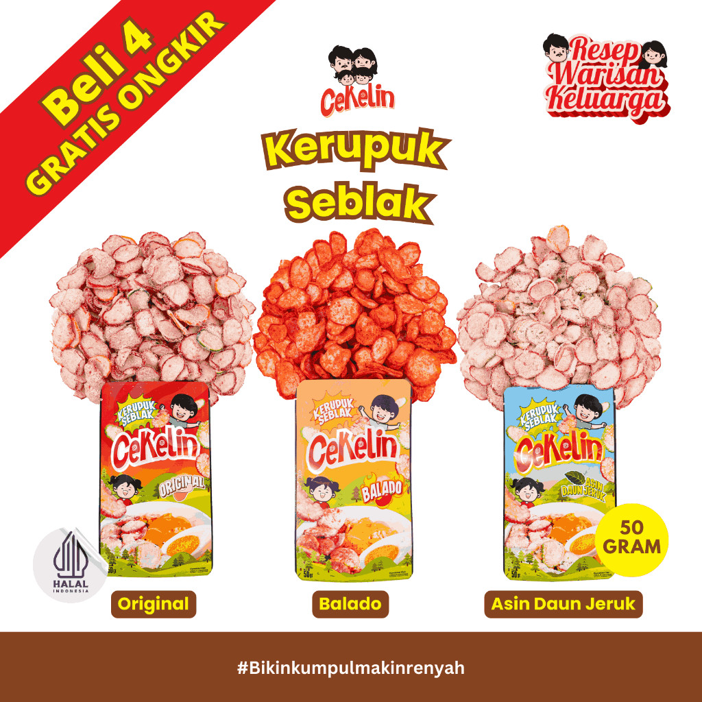 

CEKELIN Cemilan Kerupuk Seblak - Isi 50gr Beli 4 Gratis Ongkir