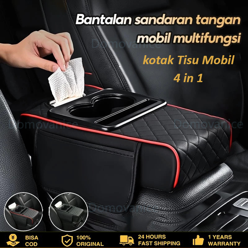 Basirguay - Armrest Pad Mobil Console Box 4 in 1 Premium Leather Tempat Tisu Botol Organizer
