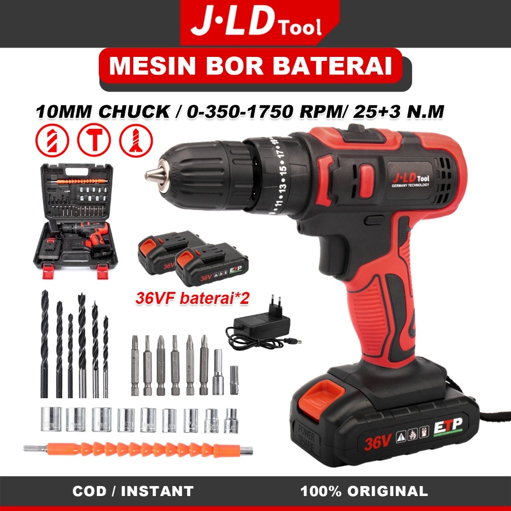 JLD 36VF Mesin Bor Impact Baterai Mesin Bor Cordless Bor Cas Tangan Listrik  multifungsi murah promo