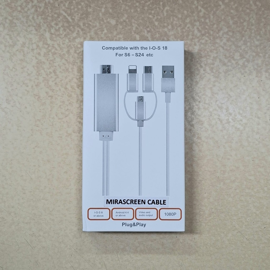 Kabel Mirascreen 3in1 All Smartphone to Hdmi Support MHL/NON MHL