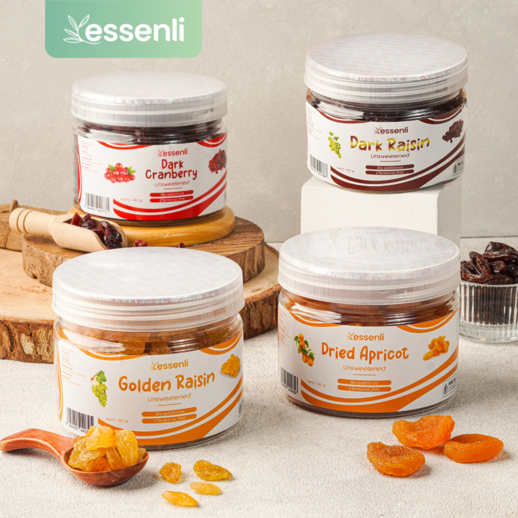 

ESSENLI Dried Fruit Unsweetened (Cranberry,Dark Raisin,Golden Raisin,Apricot)