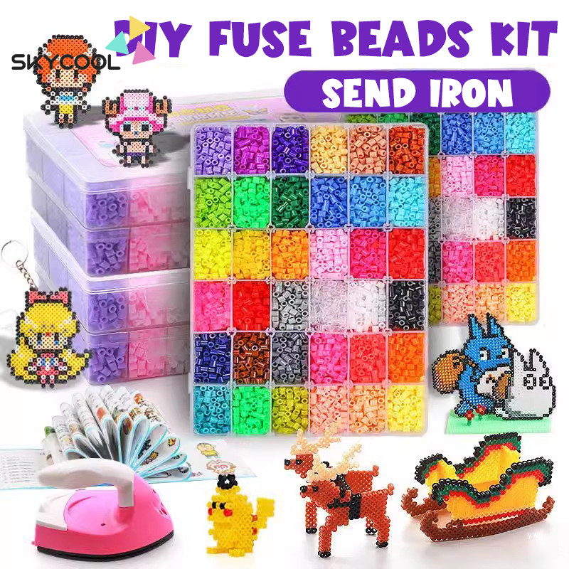 Kit Manik-manik Sekering 24 Warna Set Manik-manik Sekering 5mm Dengan Kertas Setrika Pegboard Dan Ak