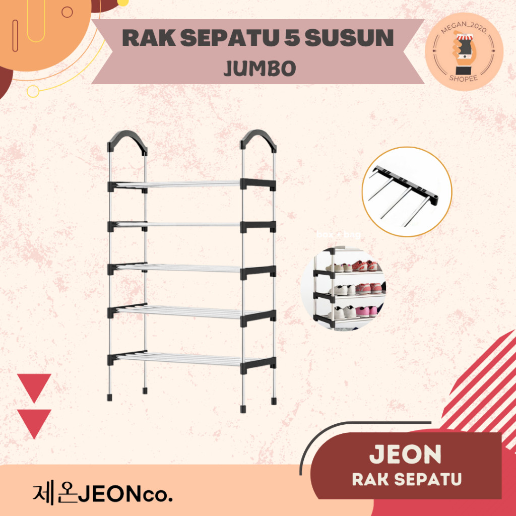 aryaboskushopRAK SEPATU BESI 5 Tingkat Tempat Sepatu Sandal 5 Susun Rangka Besi & Plastik Rak Susun 