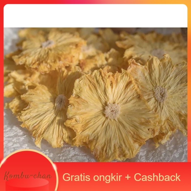 

Dried Dehydrated Pineapple Slice / Buah Nanas Iris Kering untuk Garnish Mocktail Snack Hiasan Topping Kue Minuman