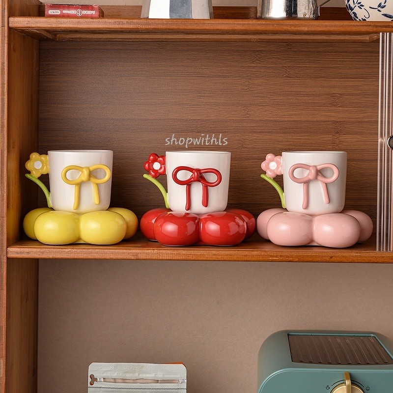 HANA CUP & SAUCER/Premium Cup & Saucer/Aesthetic Tea Cup Korean Style/Cangkir Teh Vintage/Cangkir Te