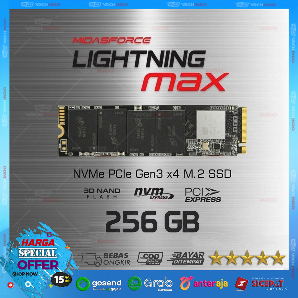 SSD Nvme M2 256GB Midasforce Lightning Max - Nvme M.2 PCIe 2280 Gen3 X4 