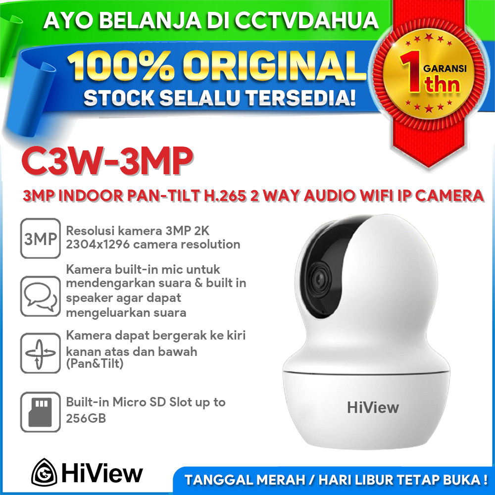 HIVIEW C3W-3MP 3MP INDOOR PAN-TILT H.265 2 WAY AUDIO WIFI IP CAMERA