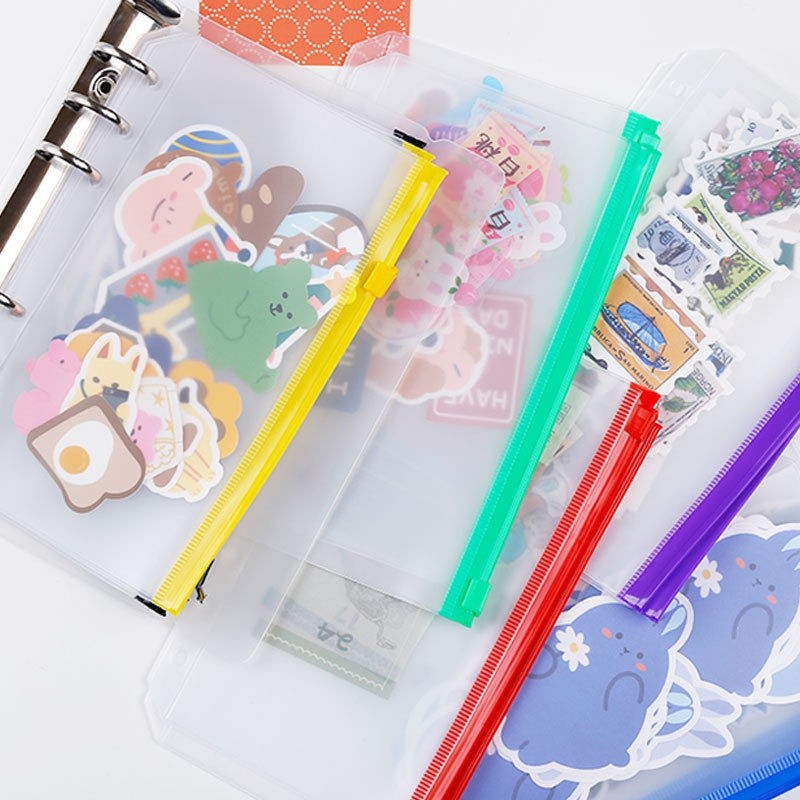 

Ziplock binder a6/a5/pvc transparan ziplock binder/kantong serbaguna pouch zipper ziplock warna binder 6 ring