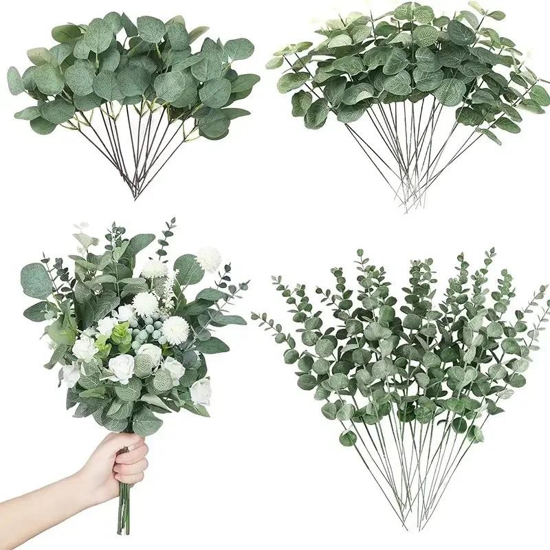 

30/60pcs 3 Kinds Artificial Eucalyptus Stems Leaves Branches Silk Plant Bouquet For Vase Wedding Flower Floral Arrangement