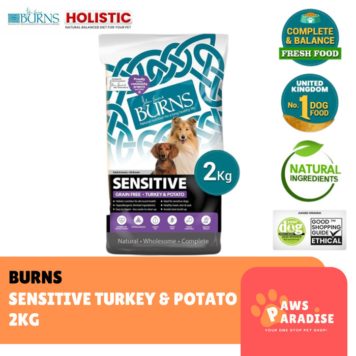 Burns Sensitive Grain Free Dog Food Holistic Turkey & Potato 2kg Adult & Senior - Makanan Anjing Ker