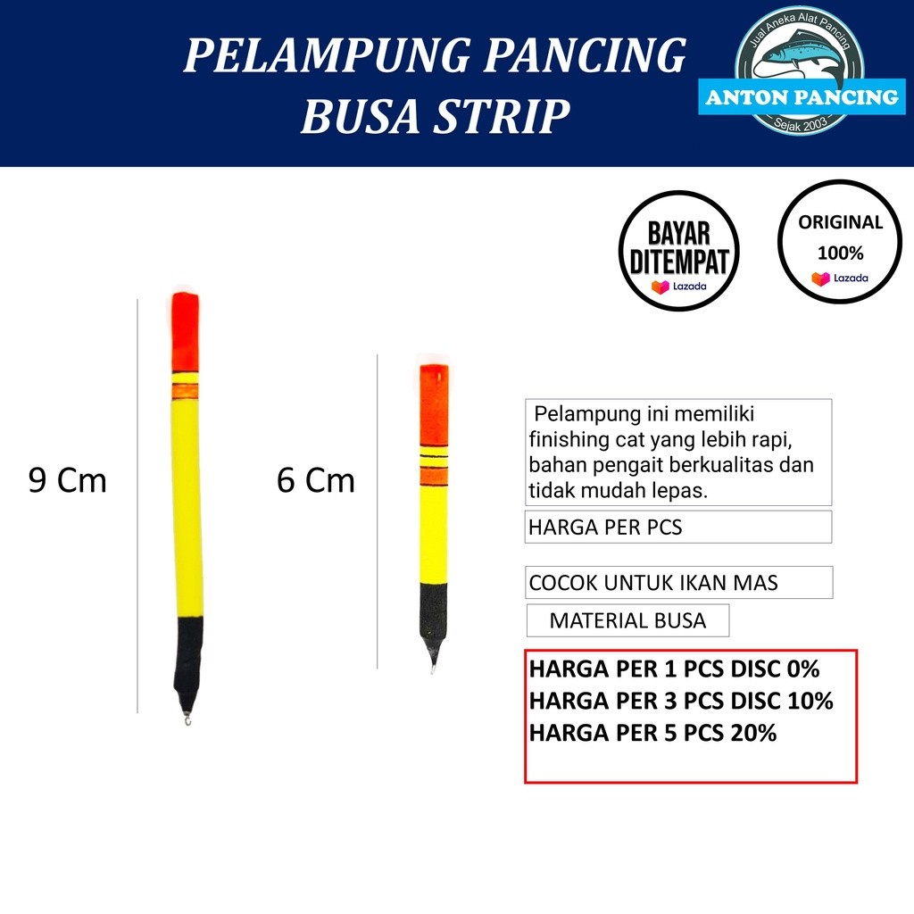 Pelampung Pancing Busa Strip 9 dan 6 cm Untuk Kolam Ikan Mas