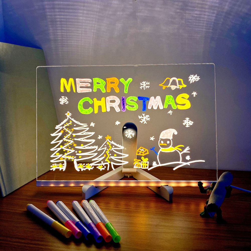 

Colorful LED Acrylic Message Board Erasable DIY Children's Drawing Board Light Up Creativity With 7Color Pens Christmas Ornament