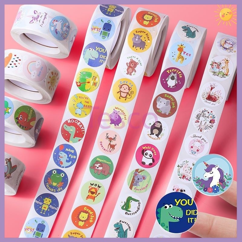 

Tesco Label stiker kartun lucu /stiker hadiah bulat inspirasional anak-anak / stiker/ stiker anak anak/ sticker (1roll isi 500 sticker)