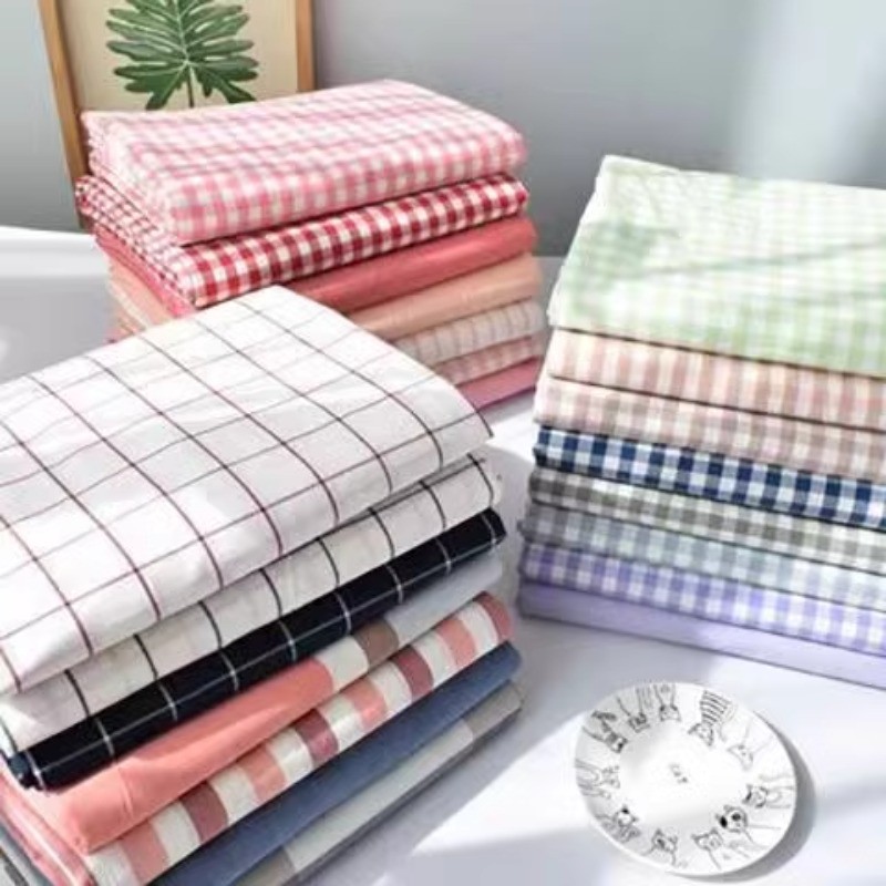 

Yarn-dyed Washed Cotton Plaid Fabric By Meters for Bed Sheet Quilt Cover Pillowcase Diy Sewing Needlework Cloth Stripe Soft Blue