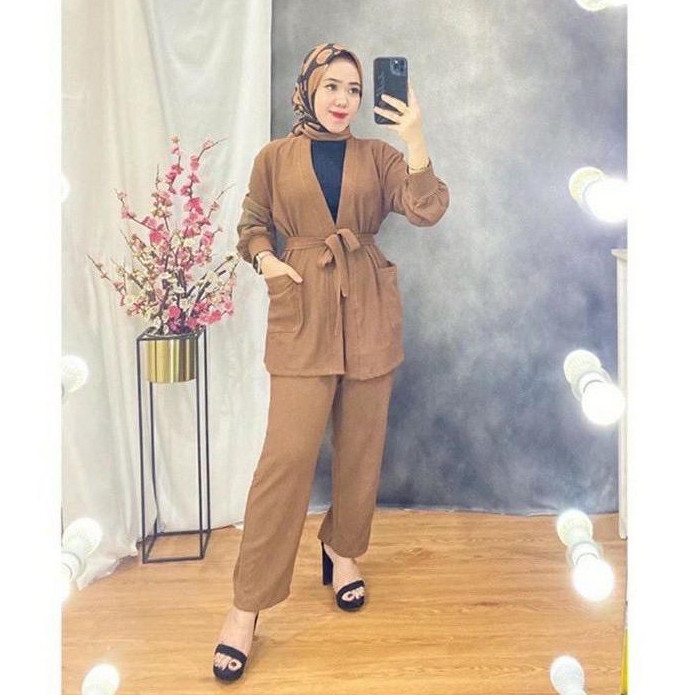 Setelan Polos Mosscrepe Tamara One Set Cardi Outer Nadhifa.Grosir