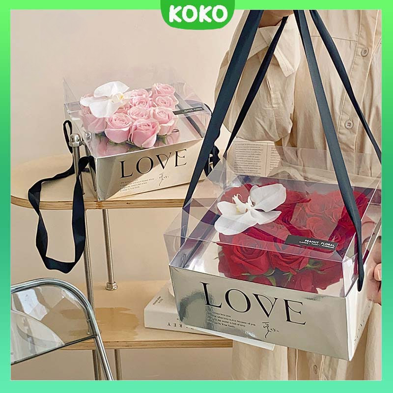 

Transparant Portable Flower Box Kotak Tenteng Bunga Kue kemasan karangan bunga kotak bunga Natal Hari Valentine Hari ibu hadiah