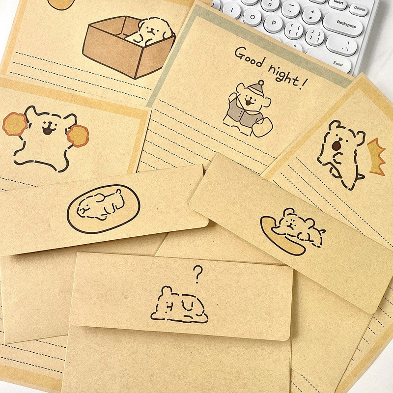 

COD❤️Set Surat Amplop Anak Anjing Putih Lucu Kartun Surat Tulisan Tangan Kertas Surat Kreatif Sederhana-Cl