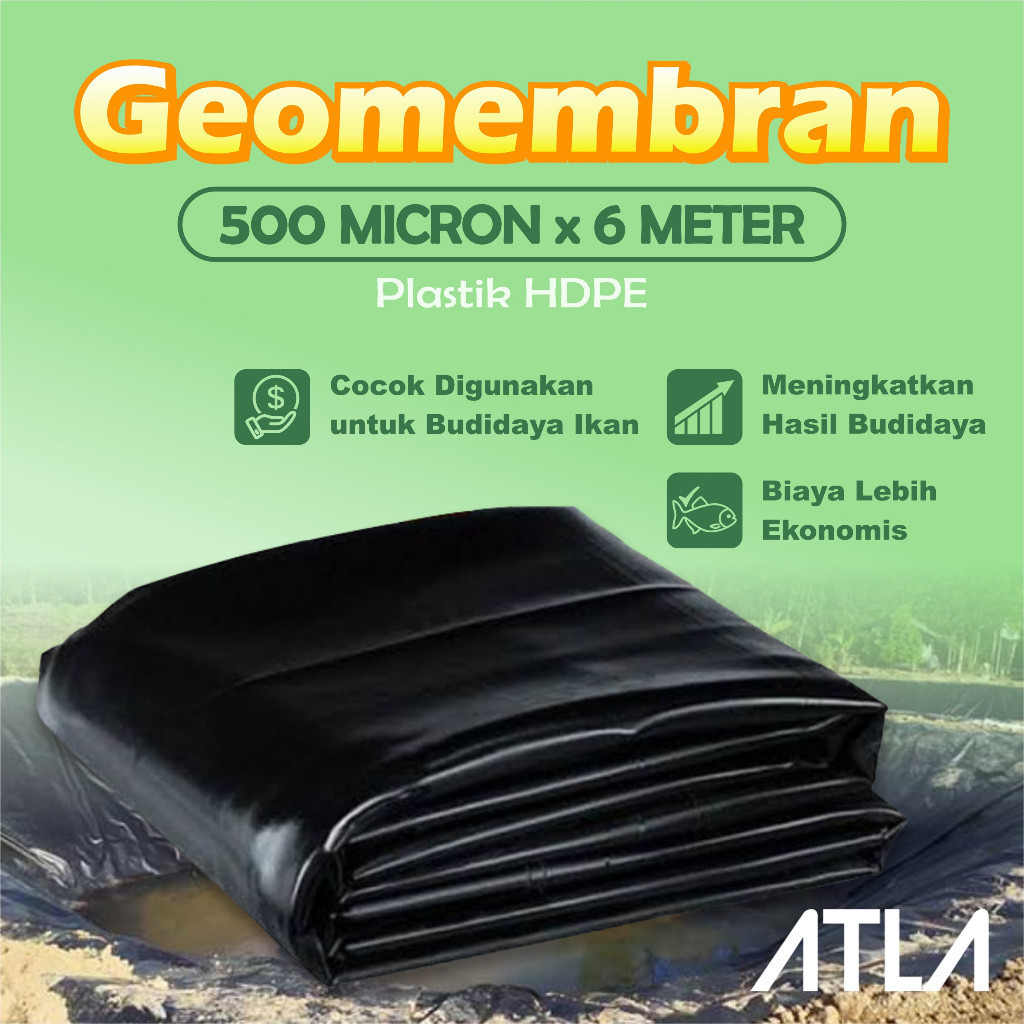 Plastik Geomembran 6 Meter 500 Micron Hitam Plastic Geomembrane HDPE Terpal Kolam Ikan Koi Lele 6M M