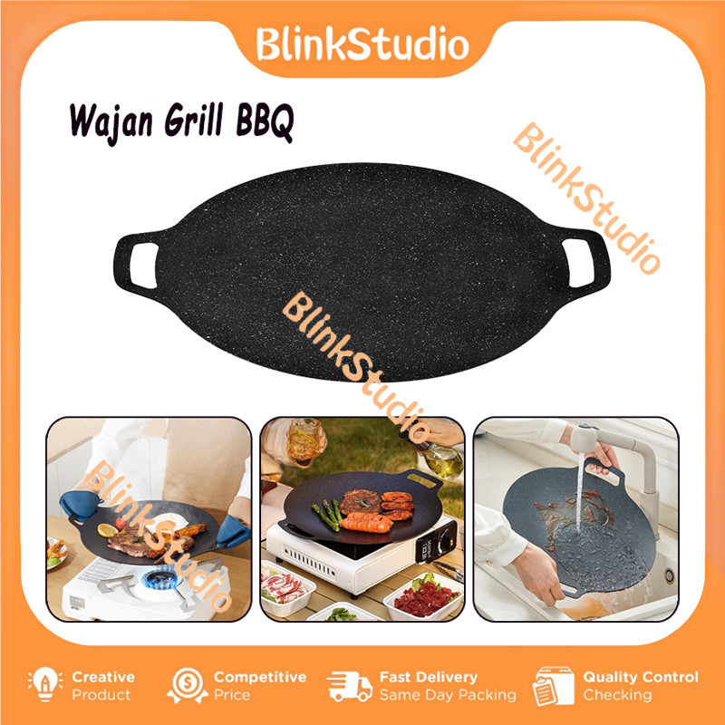 Grill Pan/Bulat BBQ Grill Pan Piring Pemanggang