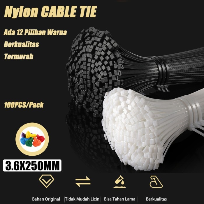 

⭐BISA COD⭐ kabel ties 3.6x250mm putih/hitam Merk KTS Putih