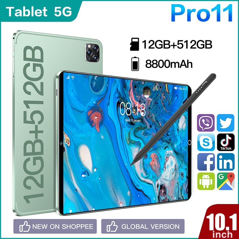 【Bisa COD】Tablet Pro11 12GB+512GB 10.1 Inch Android 13 5G Dual SIM RAM Besar Pengalaman Belajar & Hi