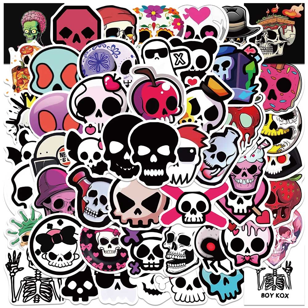 

50pcs Cute Cartoon Skull Graffiti Stickers For Laptop Water Bottle Luggage Notebook Phone Waterproof Vinyl Decals