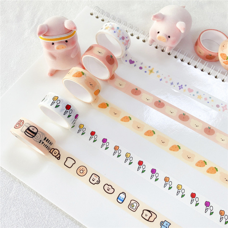 

1Pc Ins Cute Bear Fruits Vegetables Washi Tape Simple Style Sealing Sticker Student Creative Stationery Masking Decorative Tape