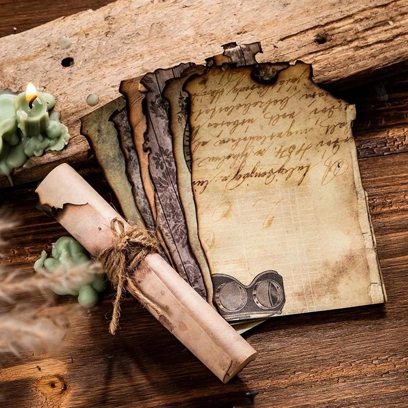 

60 sheets Material paper leaf coffee stain flower notes vintage old diary DIY decorative base retro literary art 6 styles