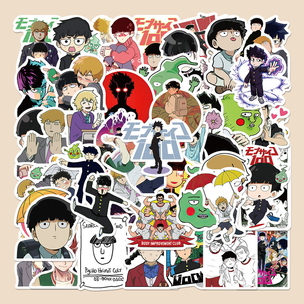 

50pcs Hot Blood Japanese Anime Mob Psycho 100 Series Stickers Suitable for Motorcycle Luggage Waterproof DIY Sticker Toys