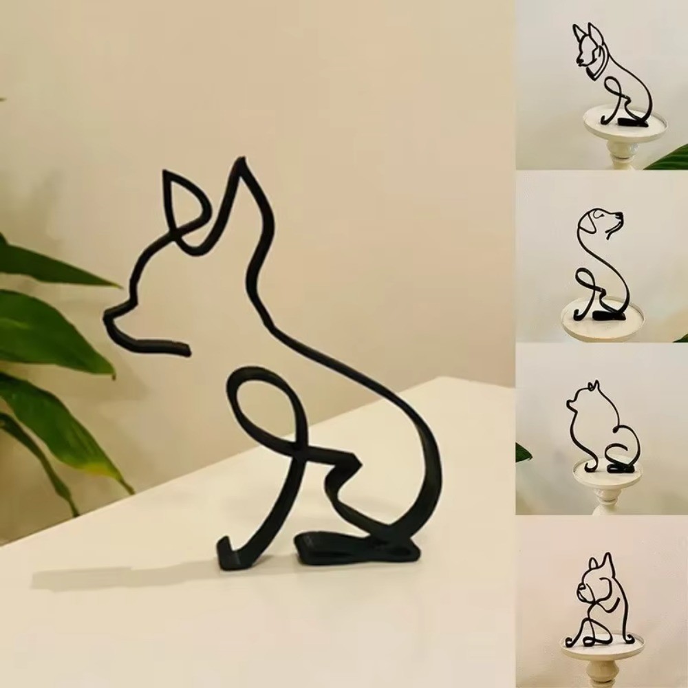 

Cool Dog Cat Minimalist Art Sculpture Decor Gift Metal Decor Modern Home Office Accessories Animal Shape Ornament Miniatures