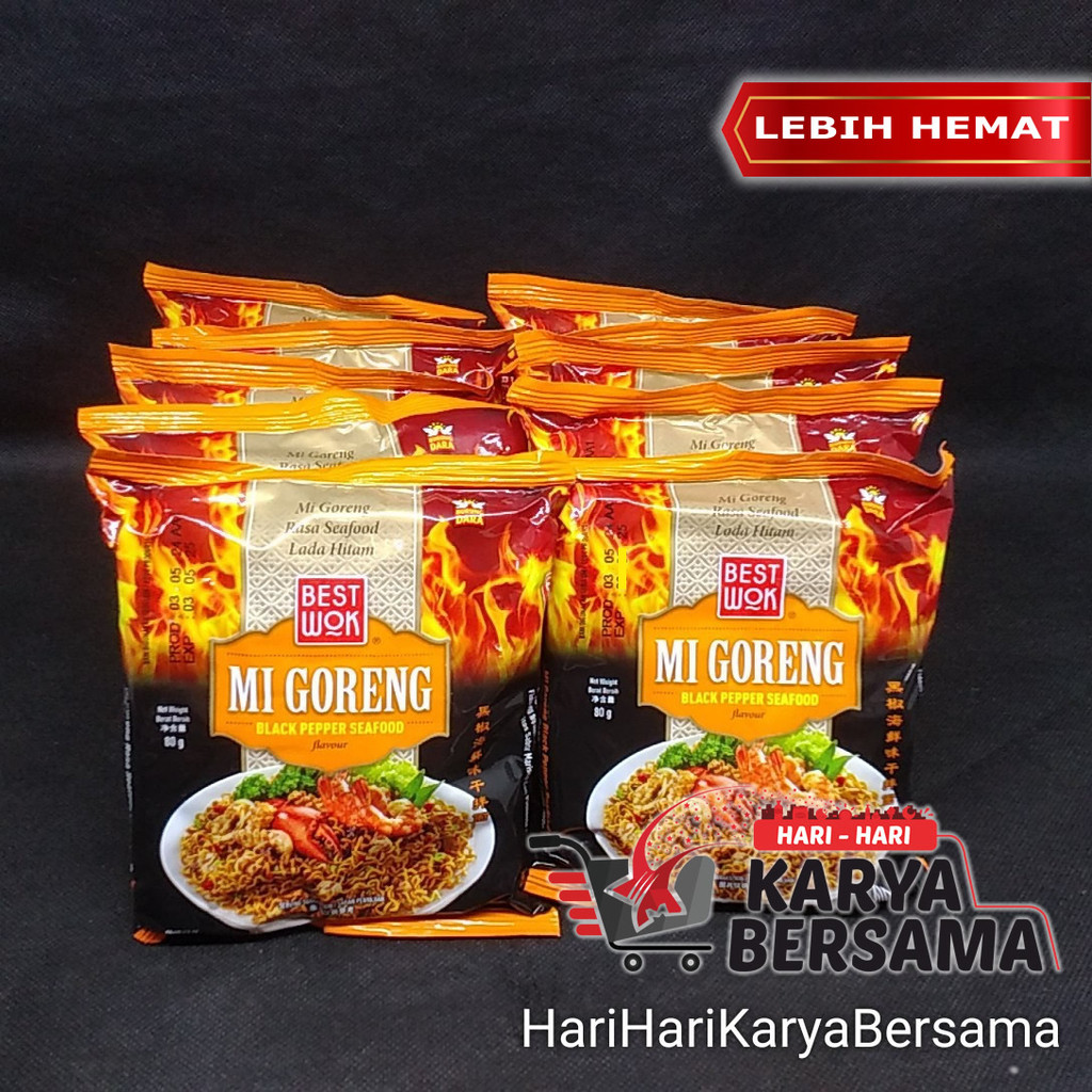 

MIE INSTAN BEST WOK MIE GORENG BLACK PEPPER SEAFOOD PACK 10'S X 80GR