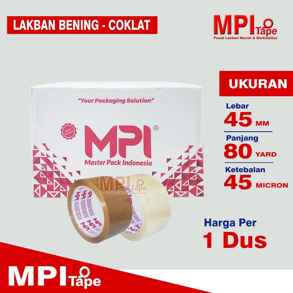 

1 Dus - Lakban Bening - Cokelat MPI 45 mm x 80 yard - Lakban Packing - MPI