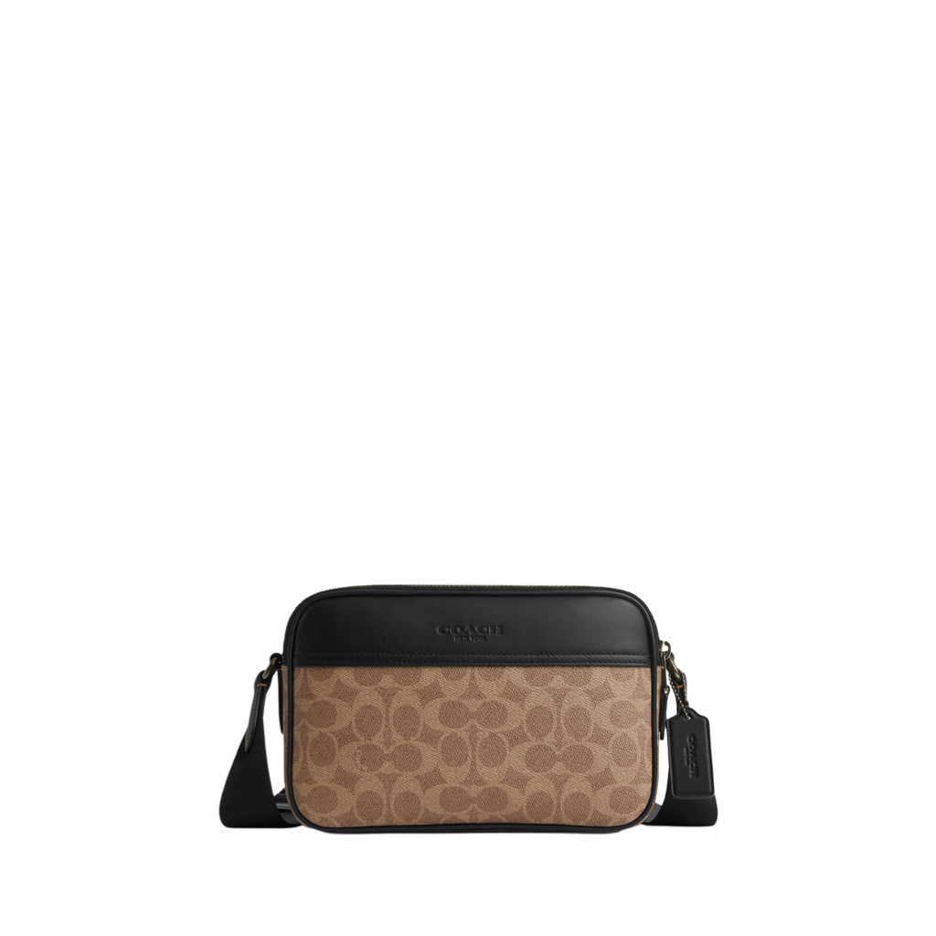 COACH Graham Crossbody Bag In Signature Canvas Tan Black