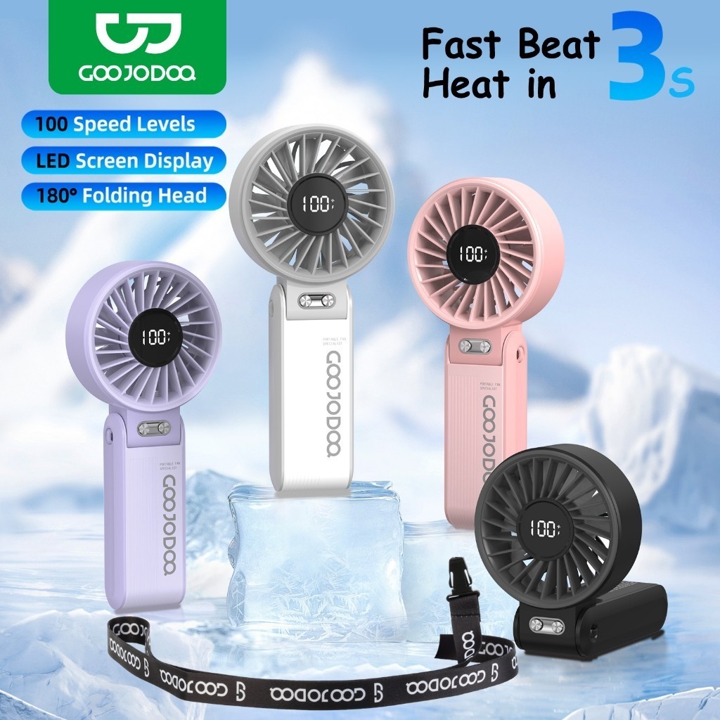 

GOOJODOQ High-speed kipas Mini Portable kipas angin 100 Gear Wind dapat dilipat Digital Display Adjustable Turbo kipas tangan